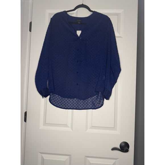 Banana Republic Tops - Banana Republic Swiss Dot Button Down Textured Blouse Large Sheer Blue  Nwt 64.9